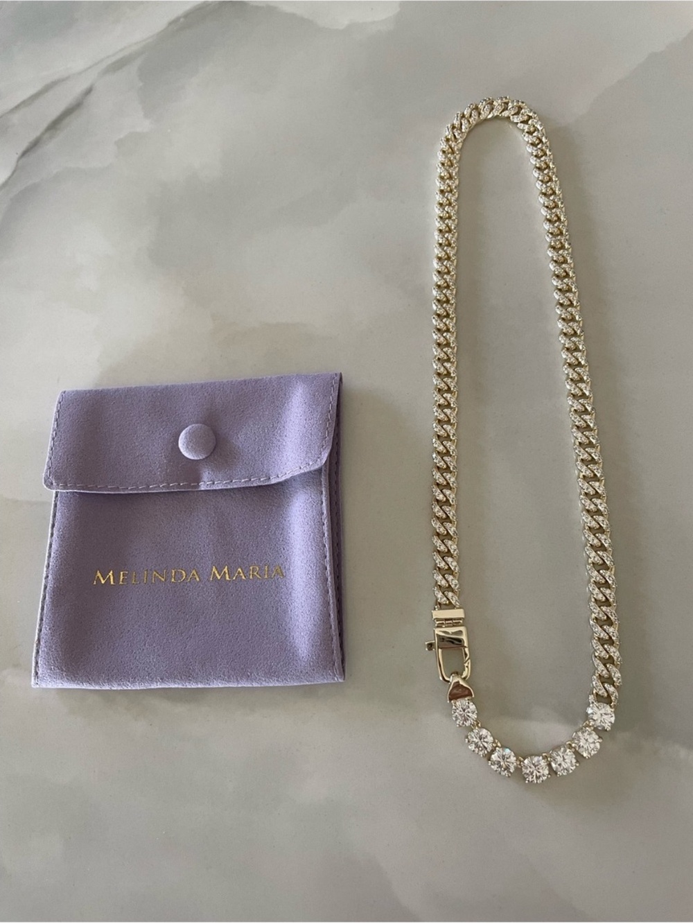 NWT Melinda Maria Gold “Pavé Julian Loves Diamonds Necklace 6.8mm” - Picture 6 of 9